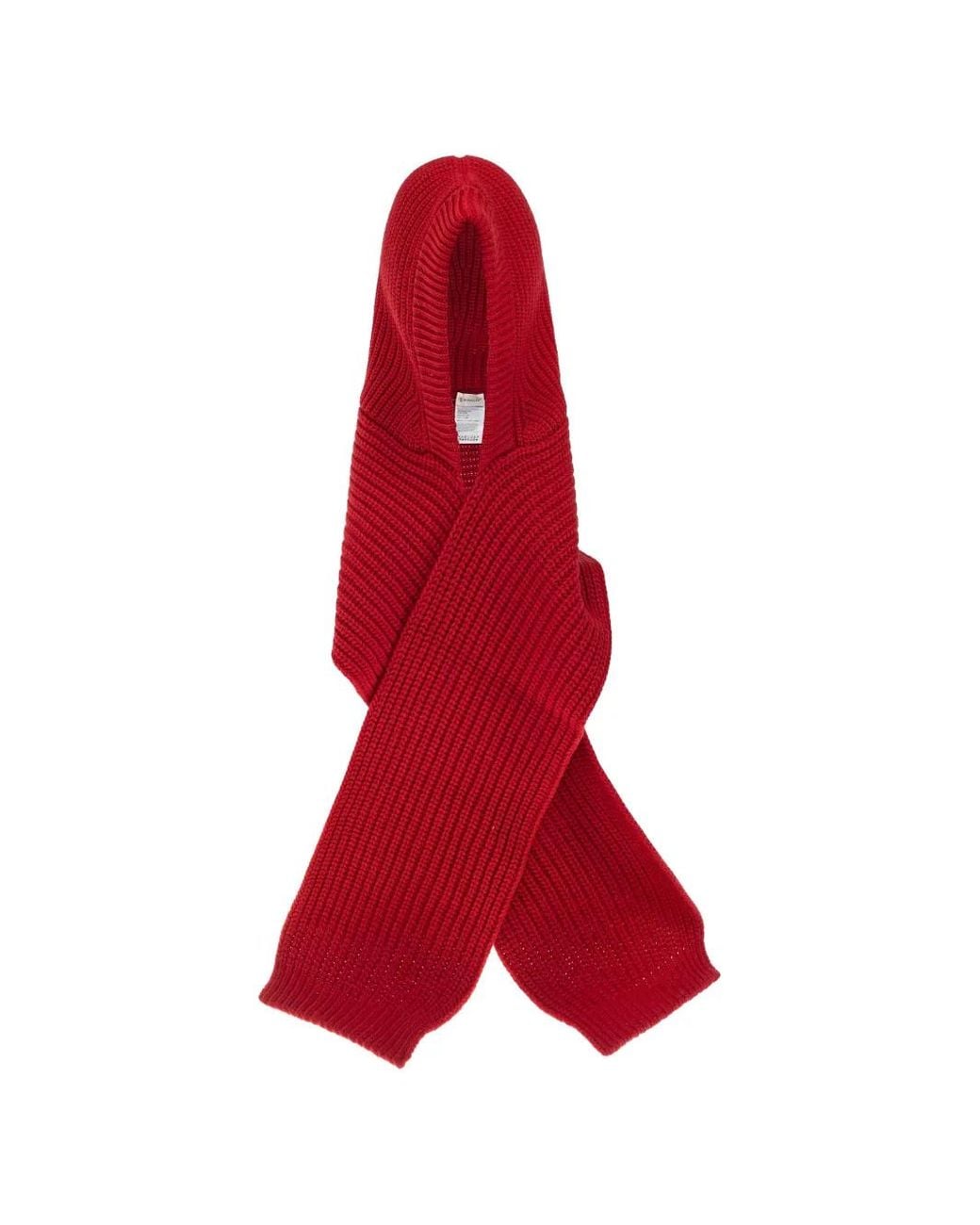 Moncler Red Ribbed-Knit Hooded Scarf