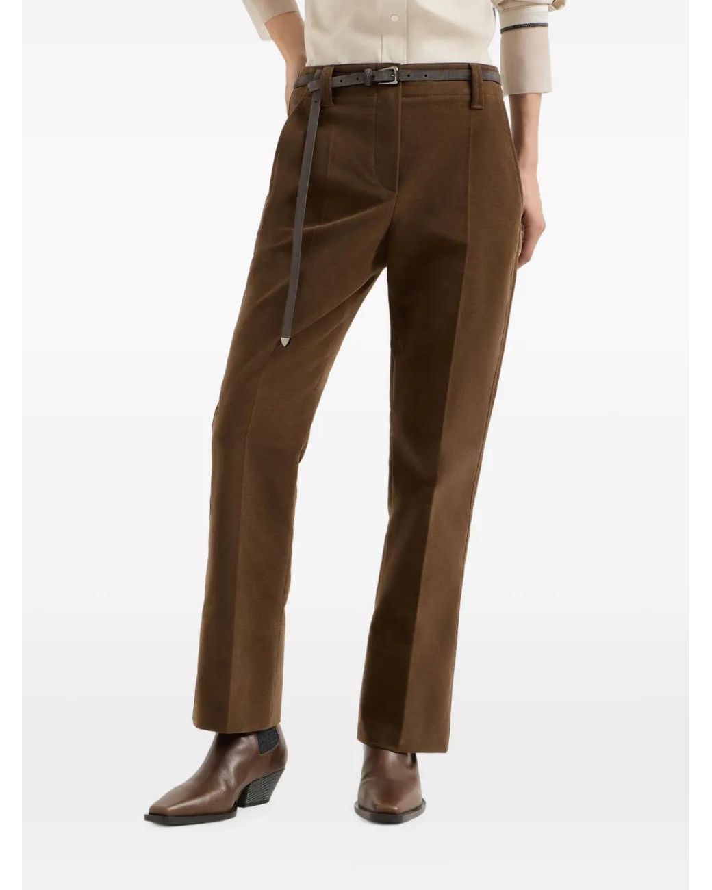 Brunello Cucinelli Brown Stretch-Cotton Moleskin Cigarette Trousers