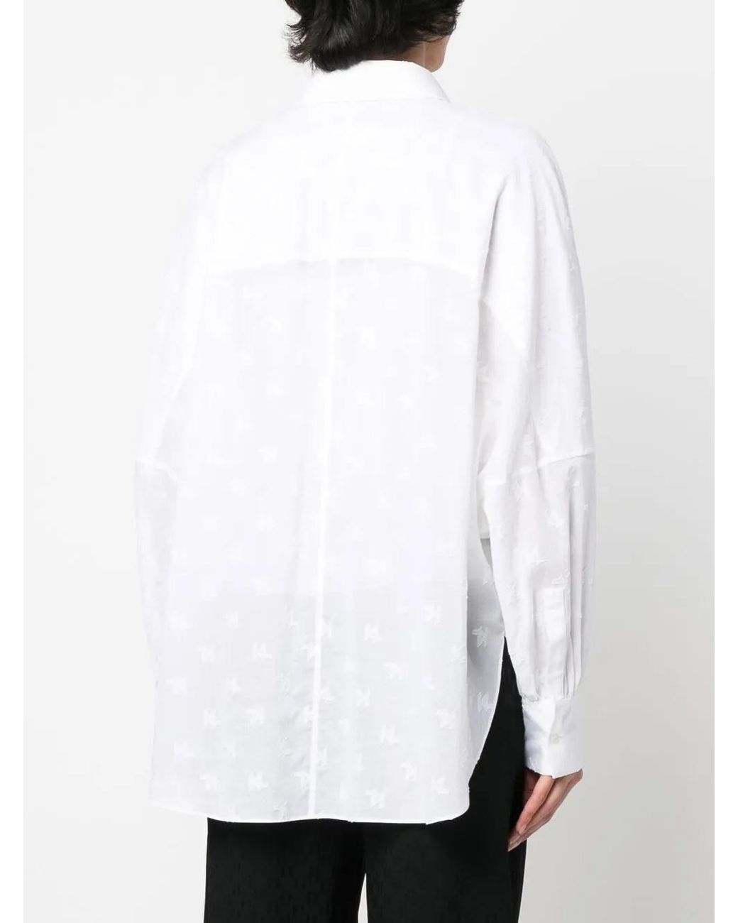 Karl Lagerfeld White Long-Sleeve Monogram Cotton Shirt