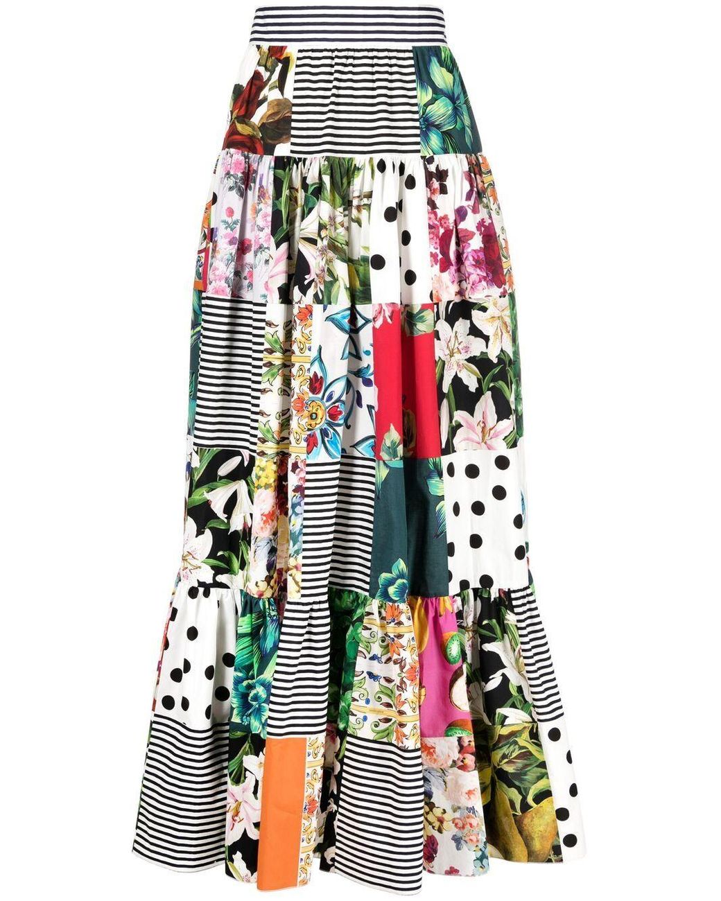 Dolce & Gabbana Cotton Patchwork Print Full Skirt in White - Save 26% ...