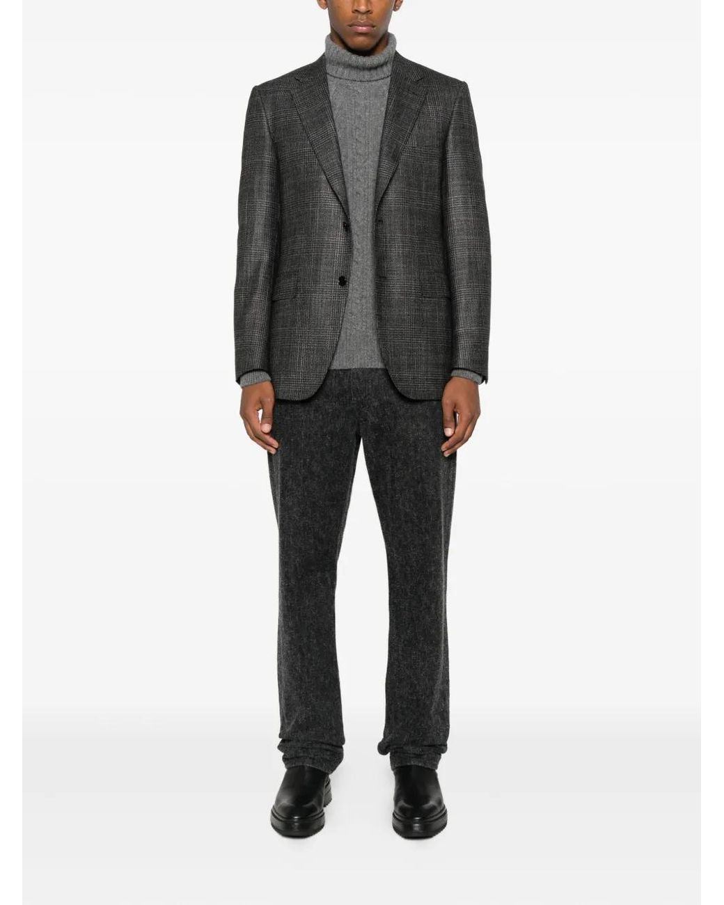 Fedeli Gray Cable-Knit Turtleneck Sweater for men