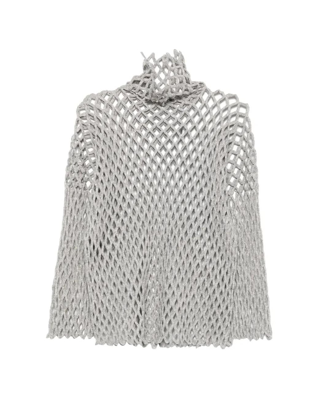 Sportmax Gray Open-Knit Turtleneck Sweater