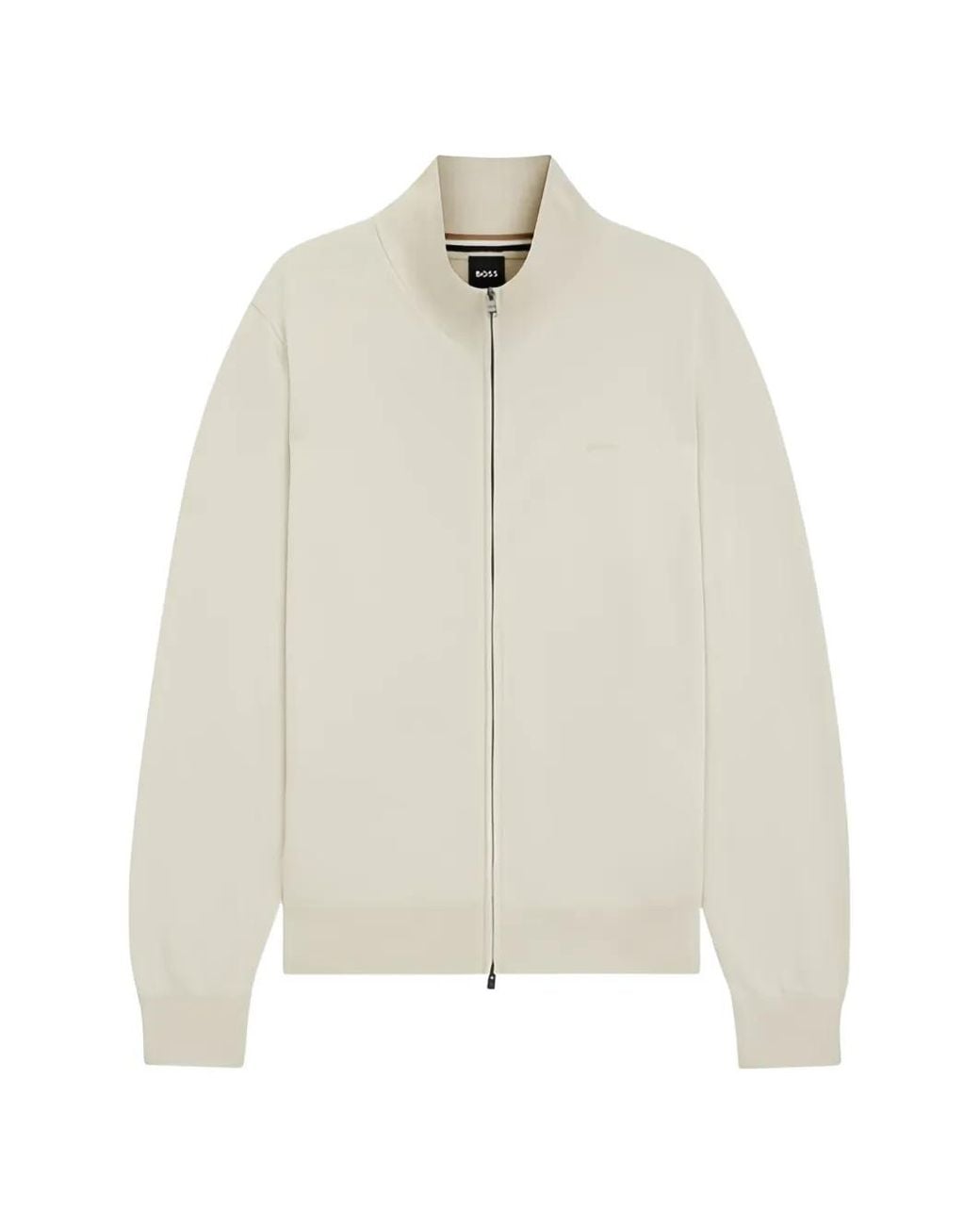 Boss White Cotton Zip-Up Cardigan for men