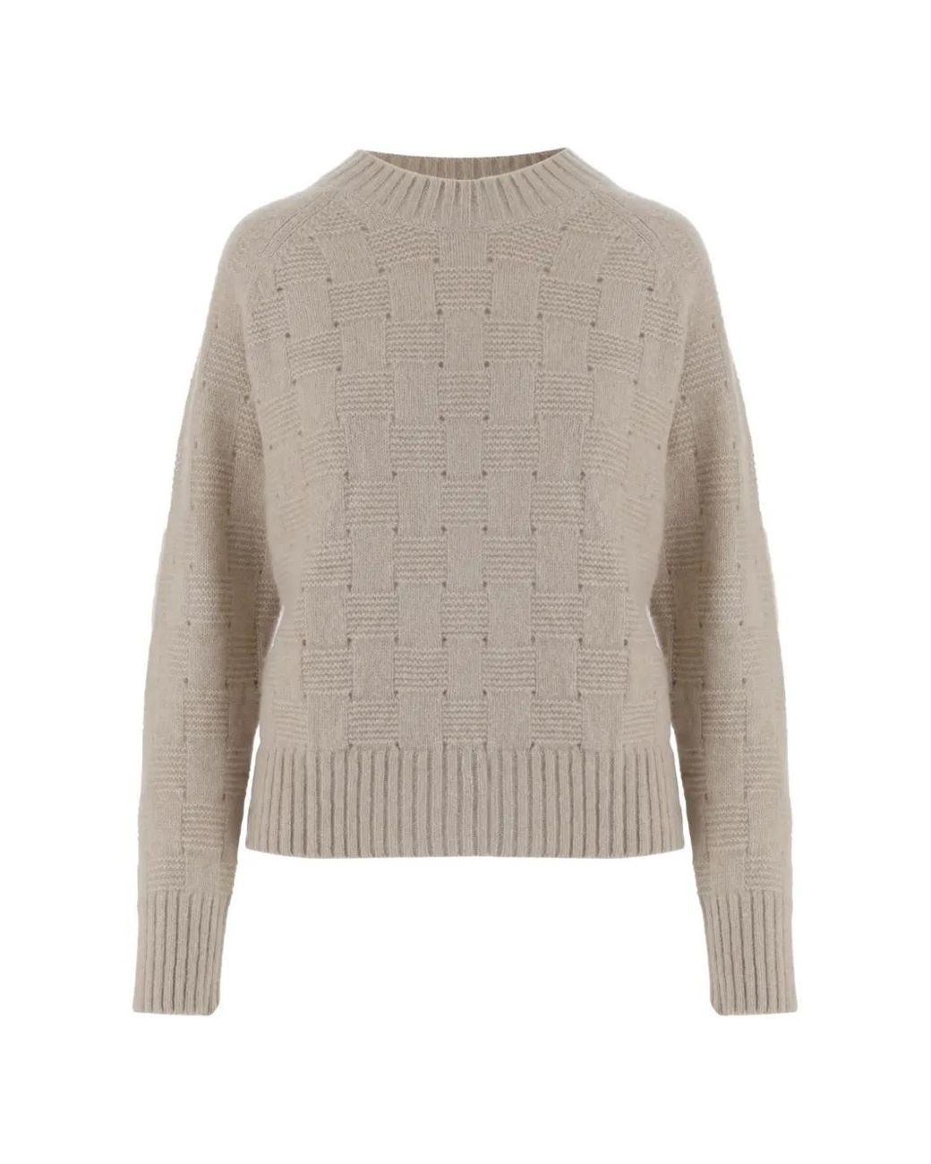 Allude White Basket-Weave Crew Neck Sweater
