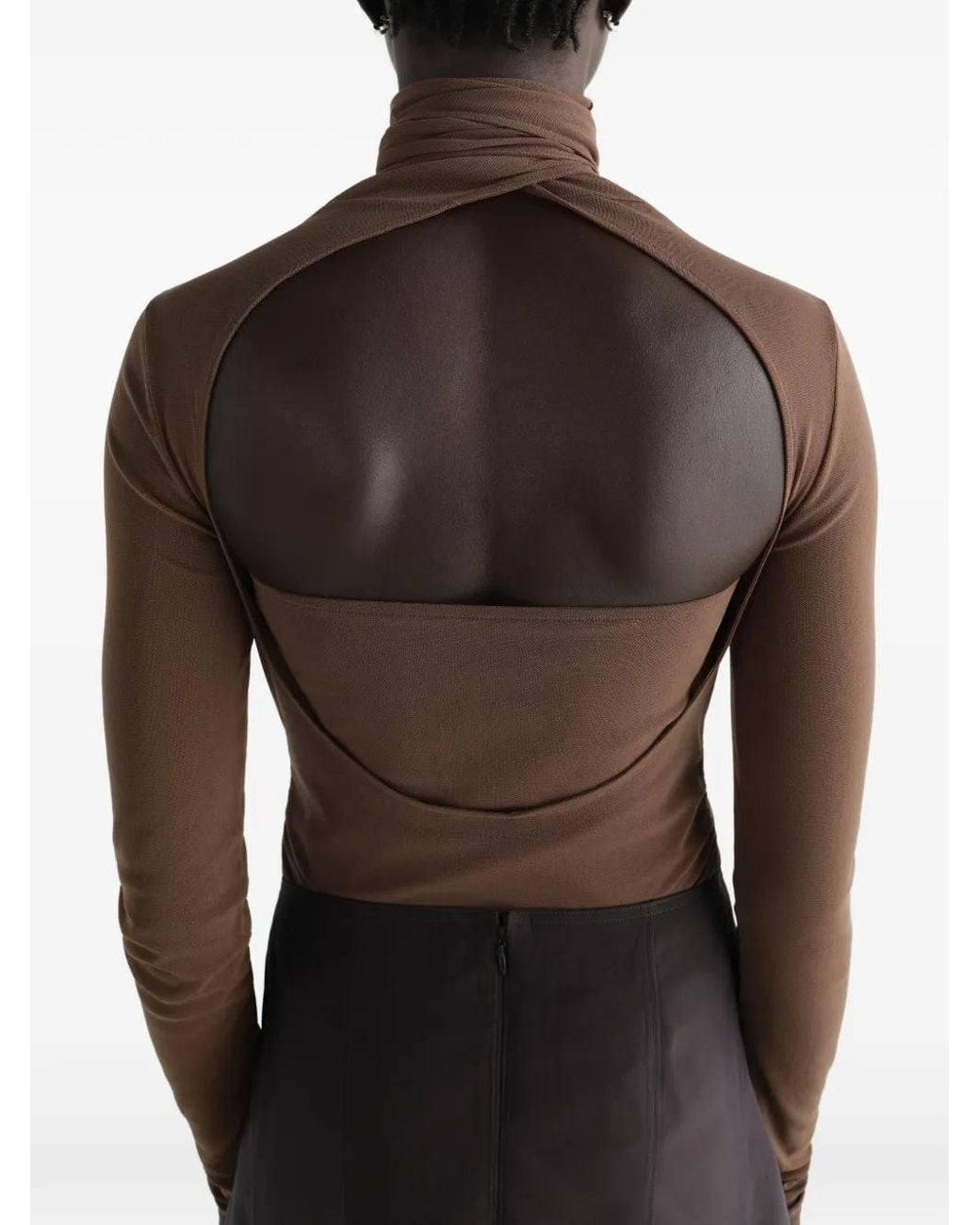 Lemaire Brown Cut-Out Pussy-Bow Top