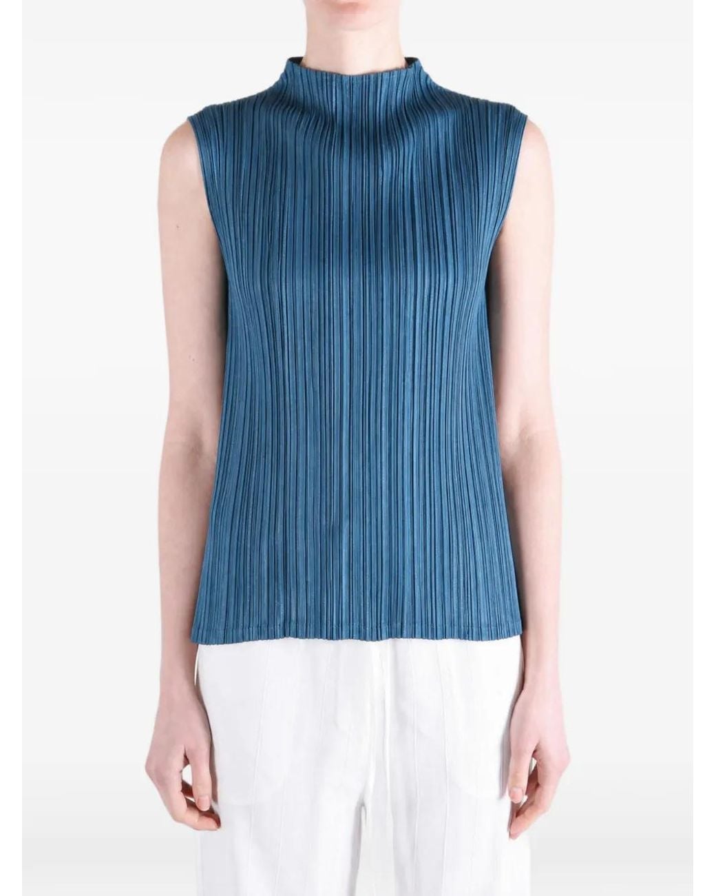 Pleats Please Issey Miyake Blue Mellow Sleeveless Top