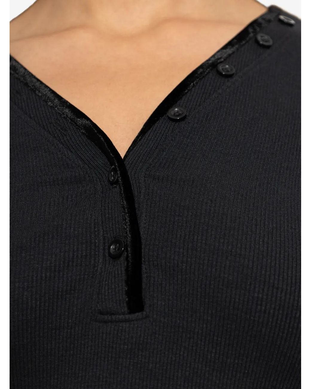 FRAME Black Button Ribbed Top