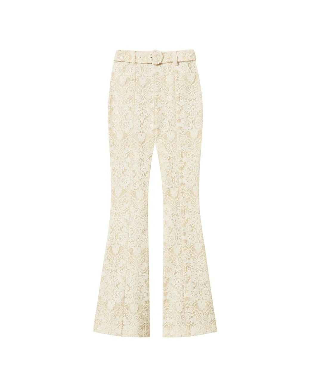 Twinset White Flared Lace Trousers With Belt