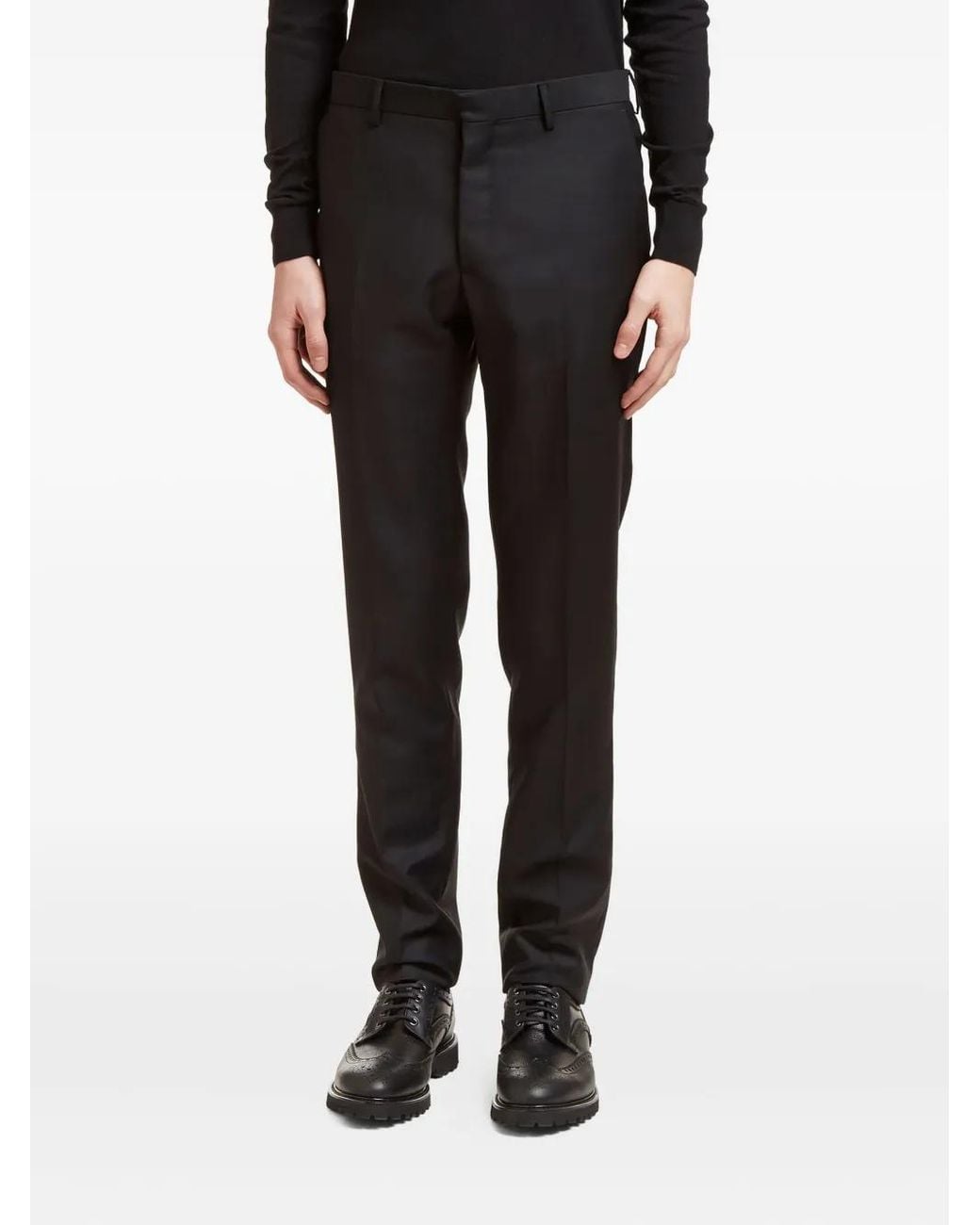 Aiezen Black Wool-Blend Tailored Trousers for men