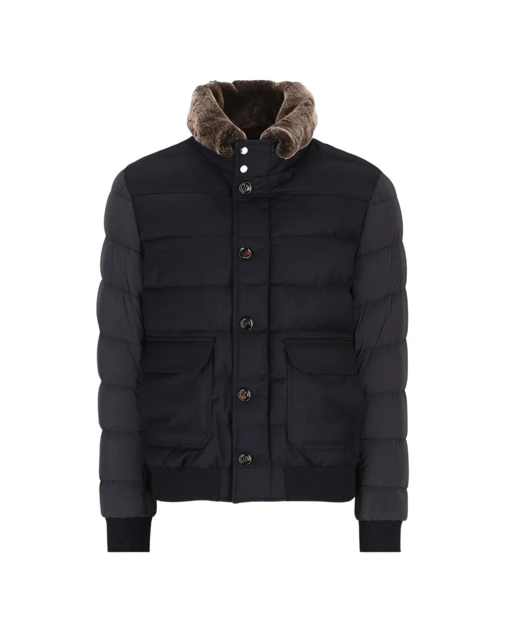 Moorer Blue Fur-Collar Quilted Jacket for men