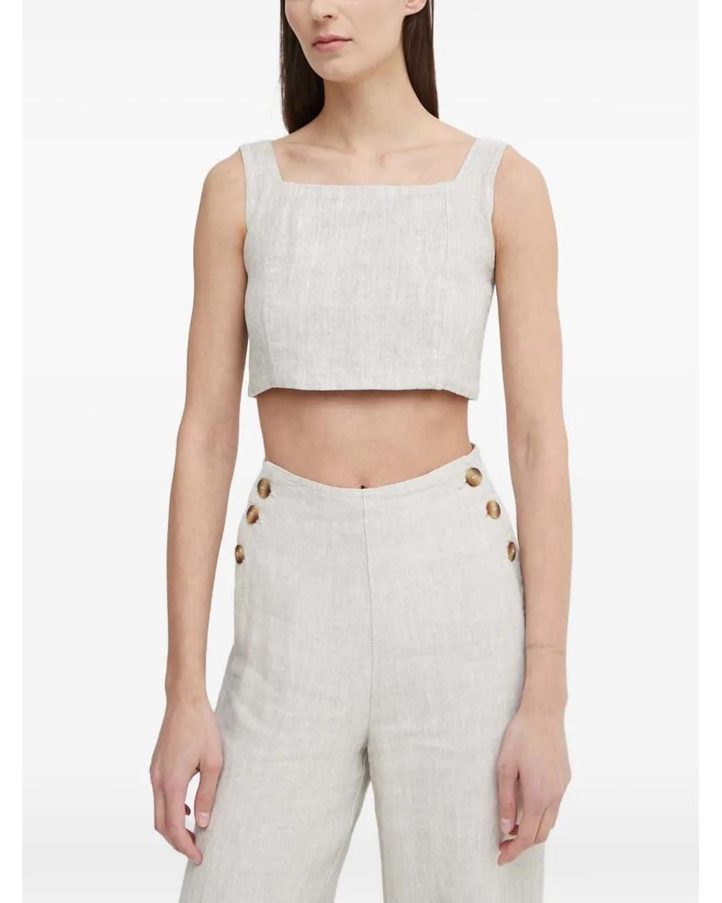 Alohas White Button-Fastening Square-Neck Top