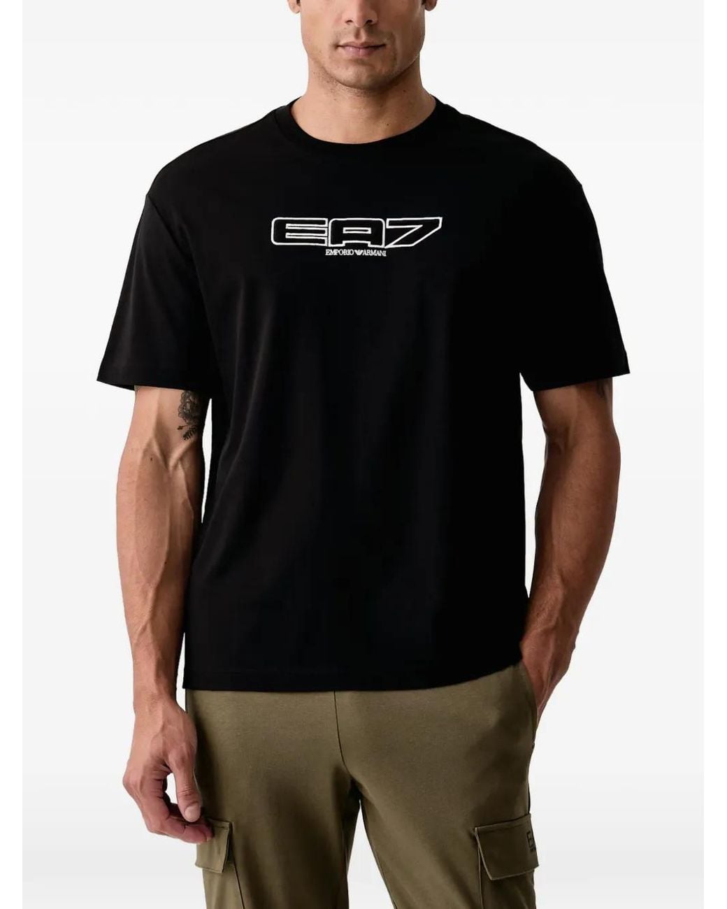 EA7 Black Logo-Print T-Shirt for men