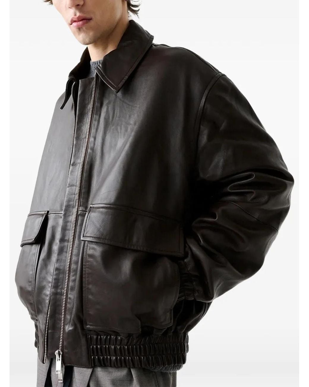 Studio Nicholson Black Piston Leather Zip-Up Jacket