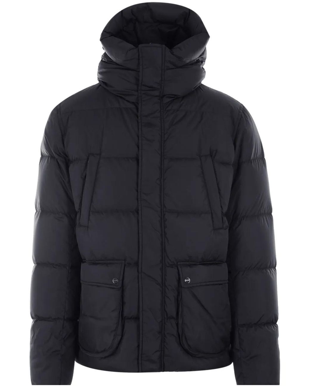 Herno Blue High-Collared Puffer Jacket With Horizontal Quilting for men