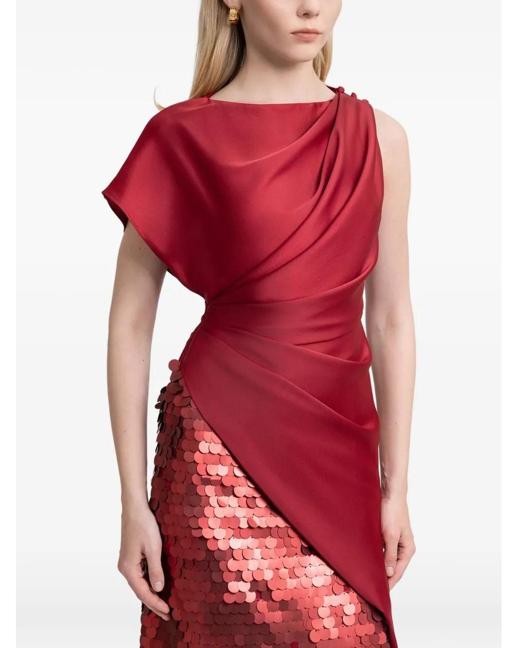 Gemy Maalouf Red Sequined Draped Gown