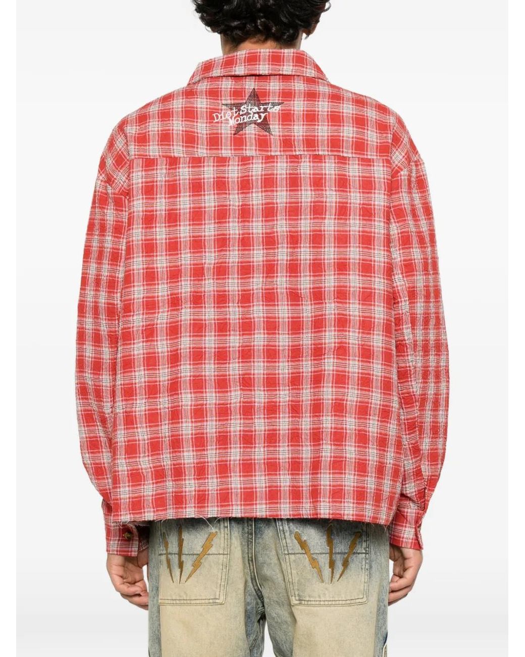 DIET STARTS MONDAY Check-Print Logo-Embroidered Shirt for men