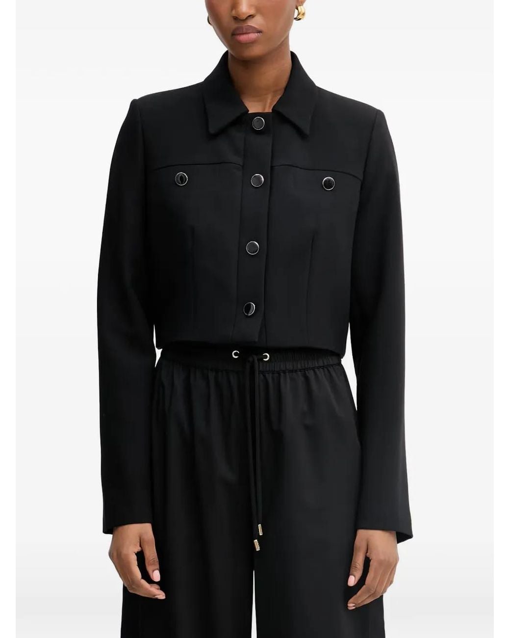 Morgan Black Button-Up Cropped Jacket