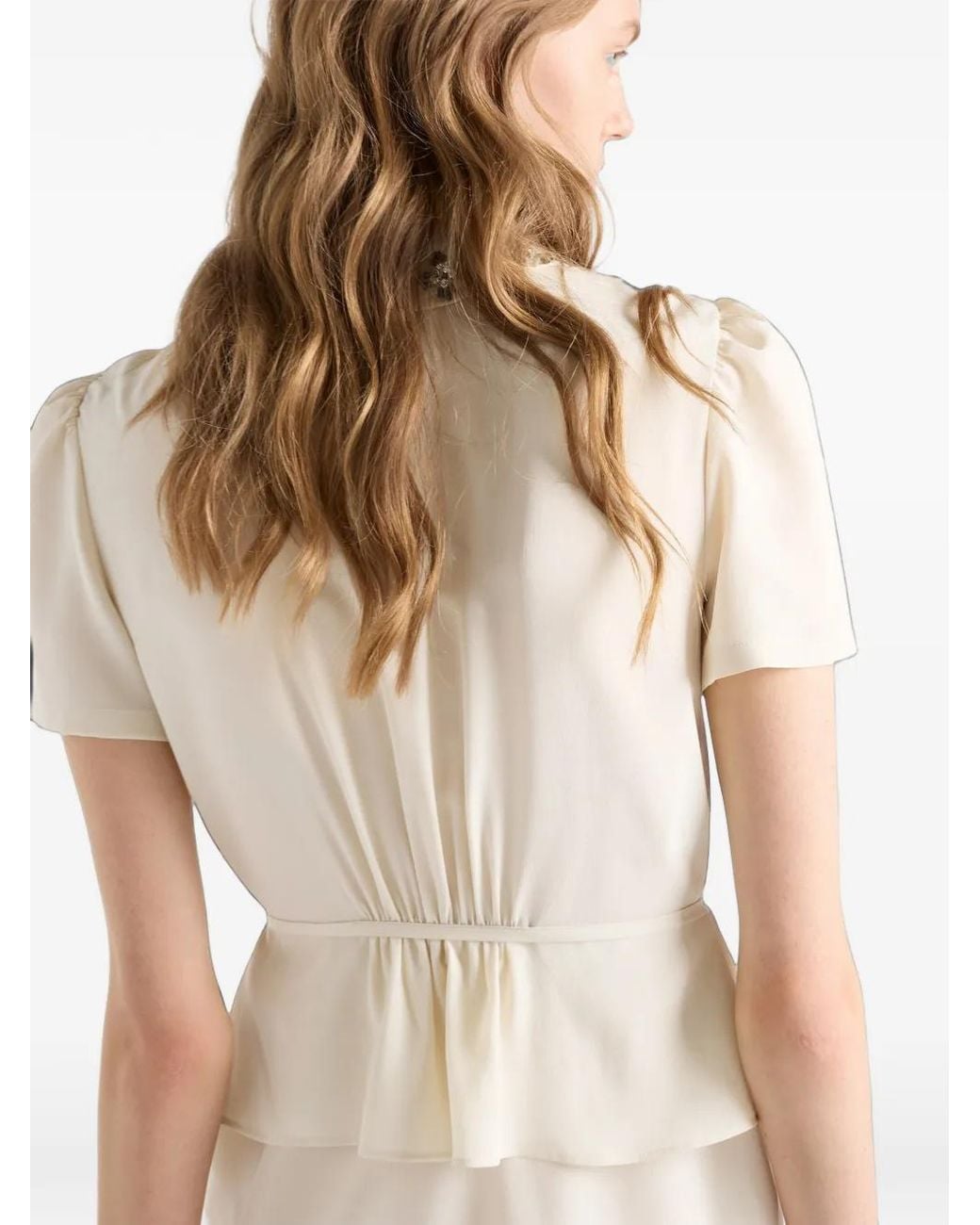 Prada White Crystal-Embellished Peplum-Waist Midi Dress