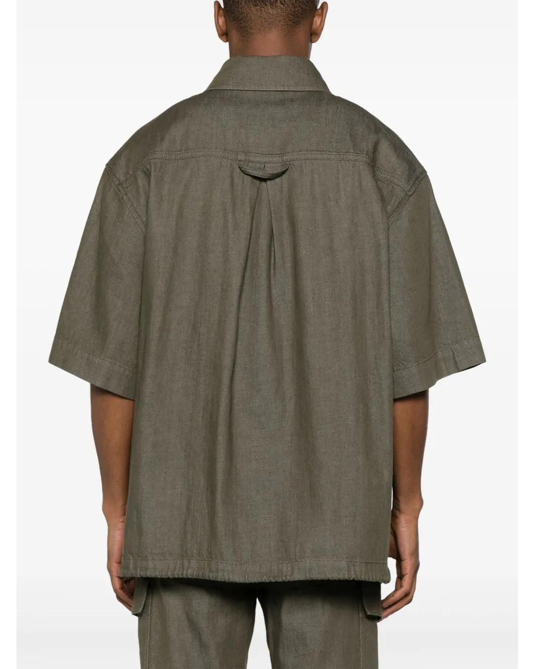 McQueen Gray Embroidered-Logo Denim Polo Shirt for men