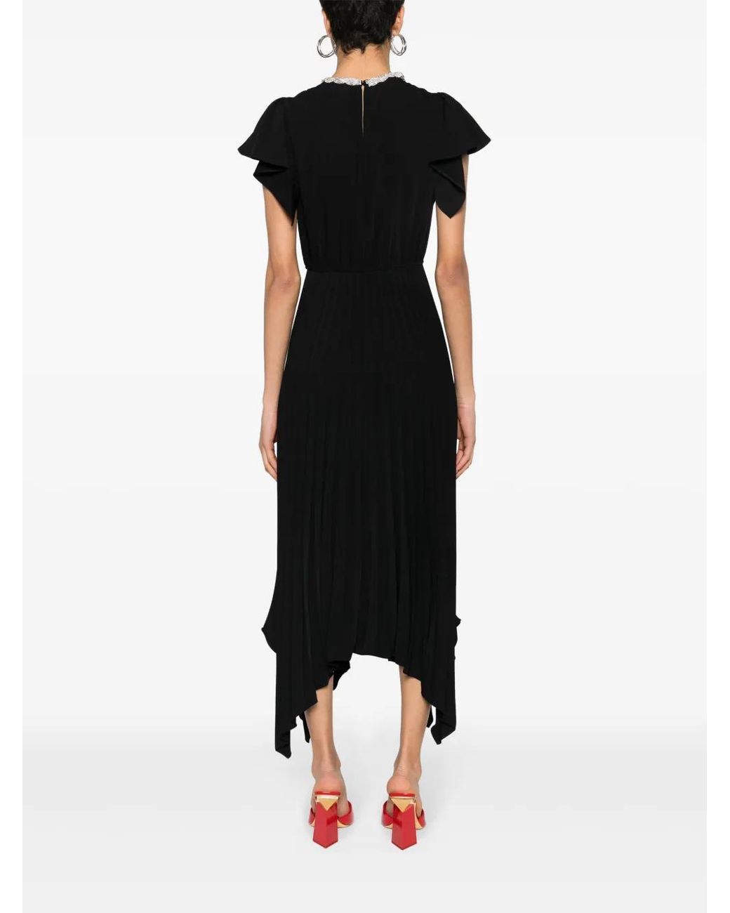 Nissa Black Crystal-Embellished Pleated Dress