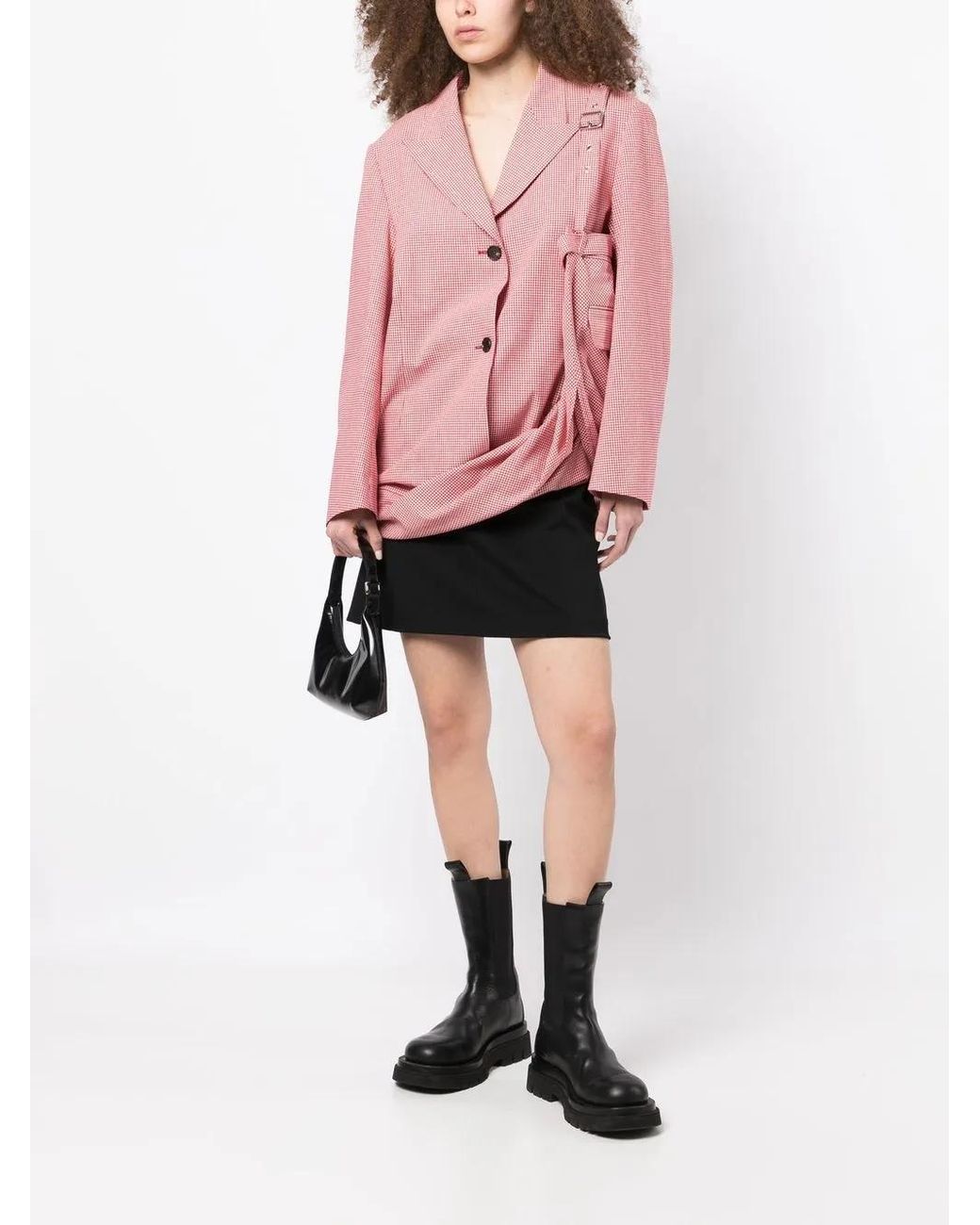 Pushbutton Pink Check-Print Cotton Dress