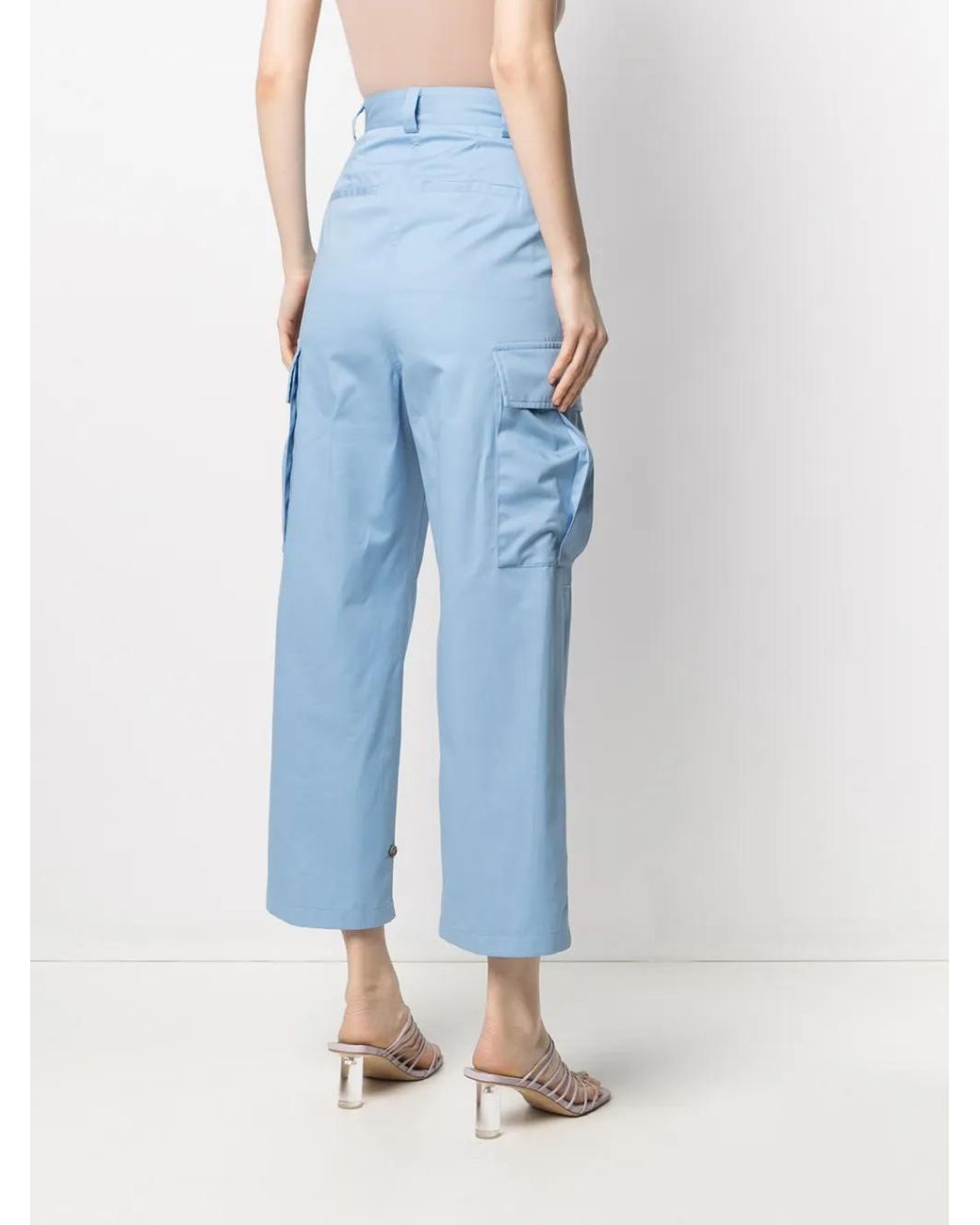MSGM Blue Cropped High-Waist Trousers