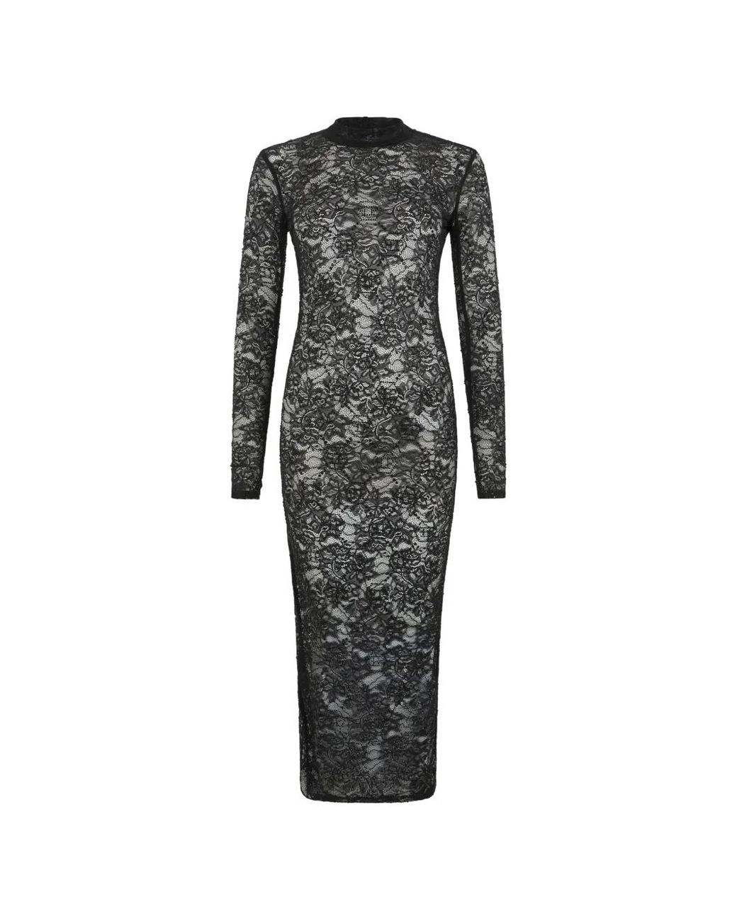 Philipp Plein Black Lace Open Back Long Dress Monogram Strass