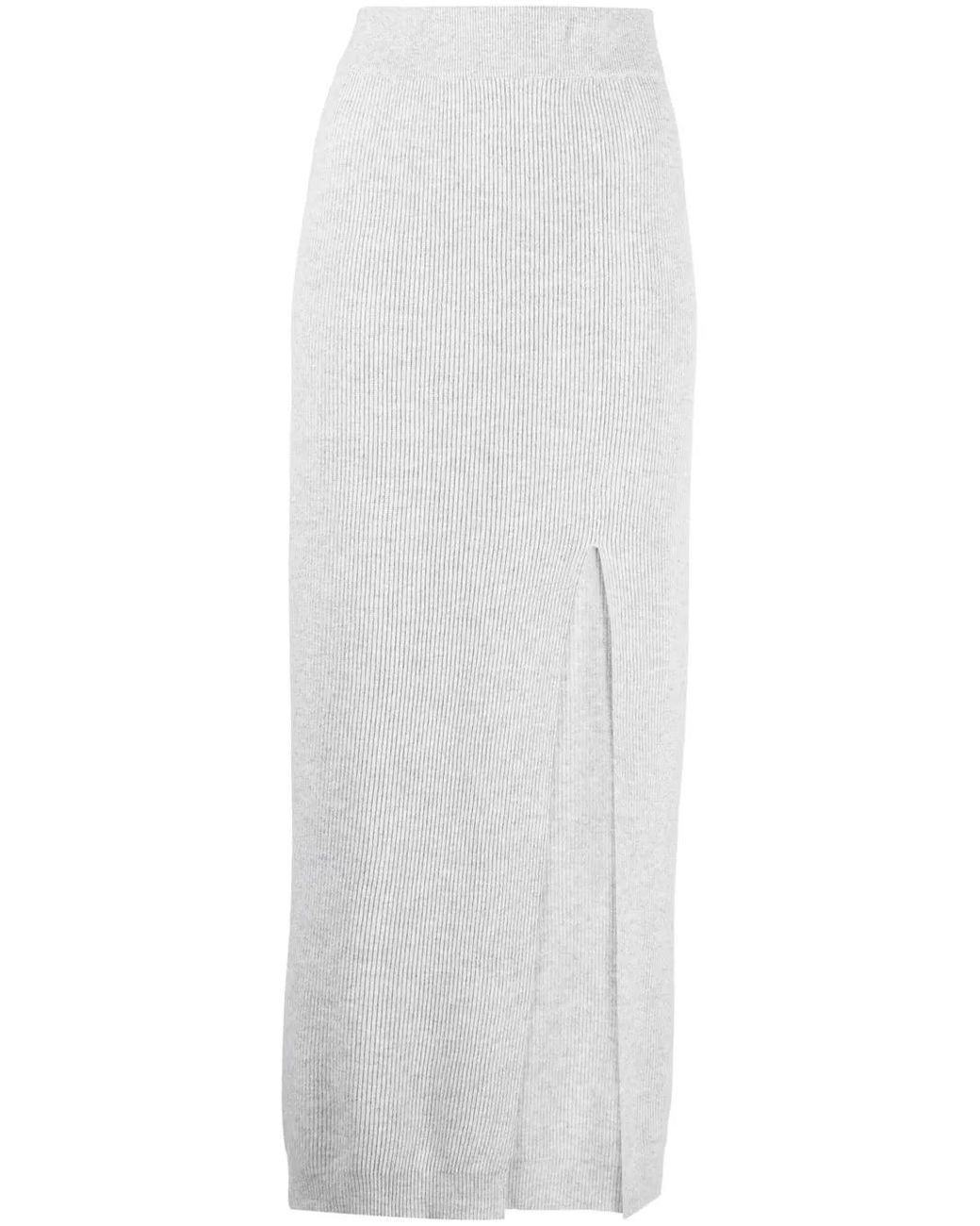 Brunello Cucinelli White Ribbed-knit Side-slit Skirt