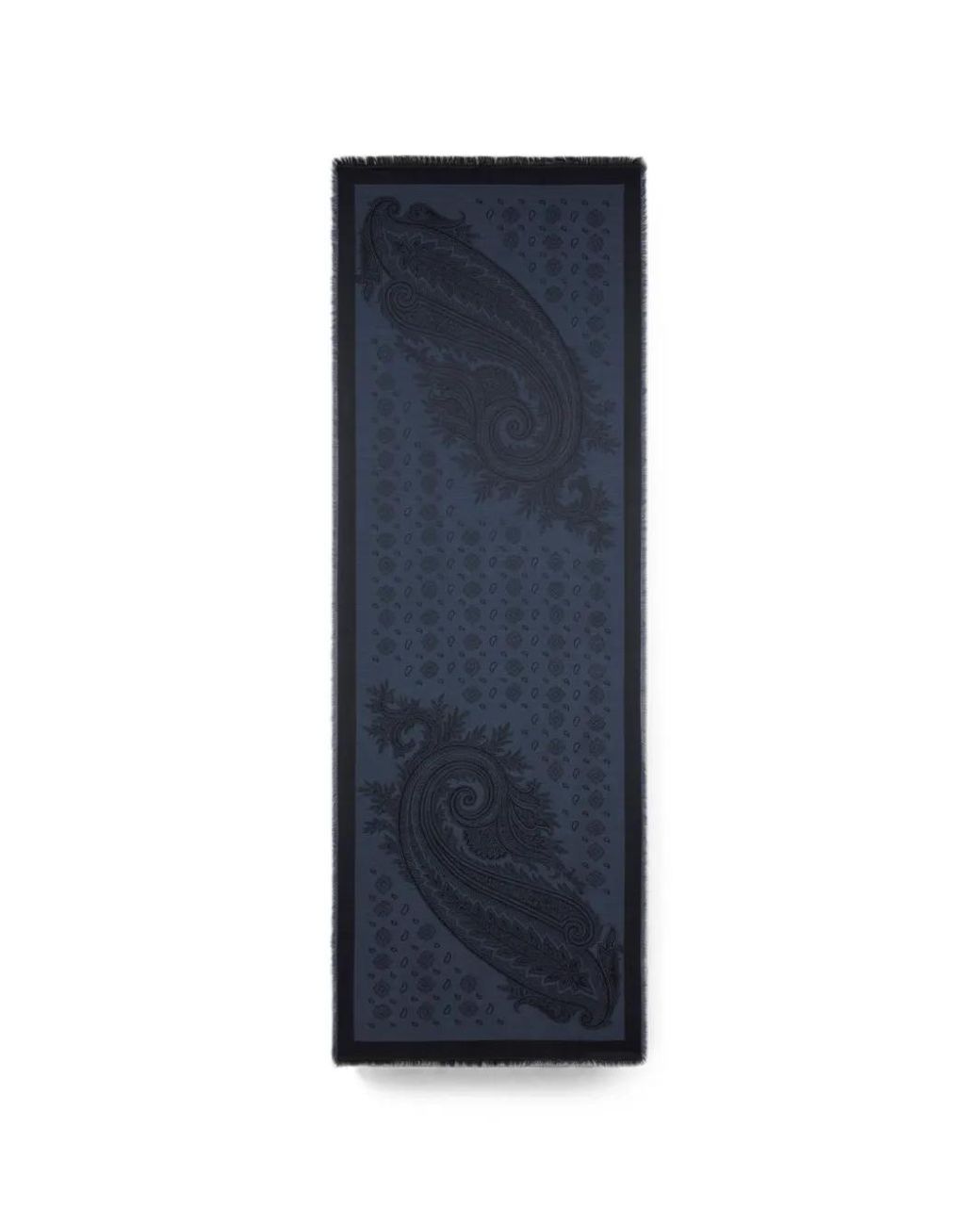 Etro Blue Paisley-Jacquard Frayed Scarf for men
