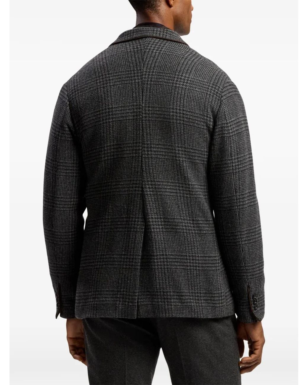 Ralph Lauren Black Glen-Check Suede-Trim Cashmere Jacket for men