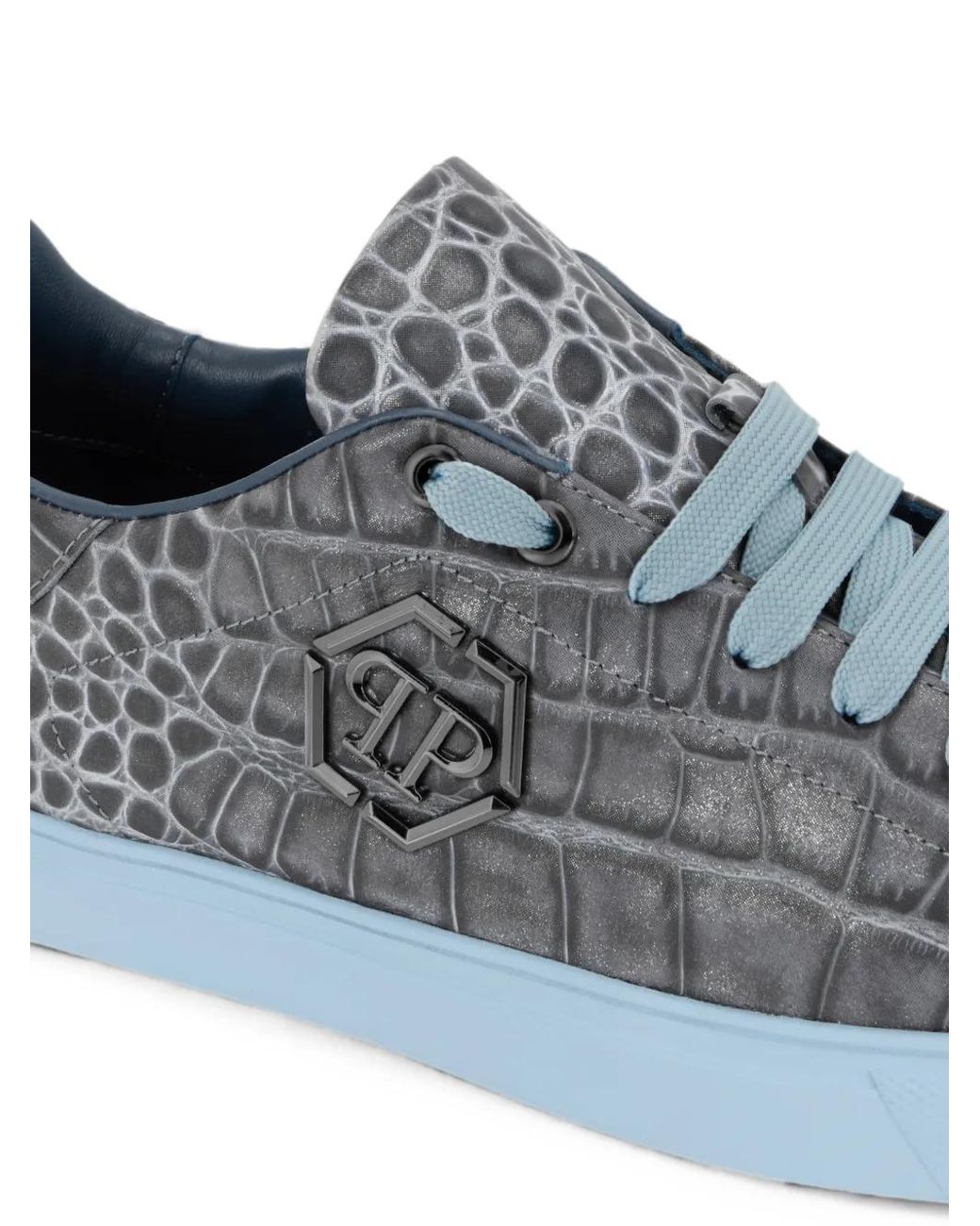 Philipp Plein Blue Low-Top Cocco Hexagon Sneakers