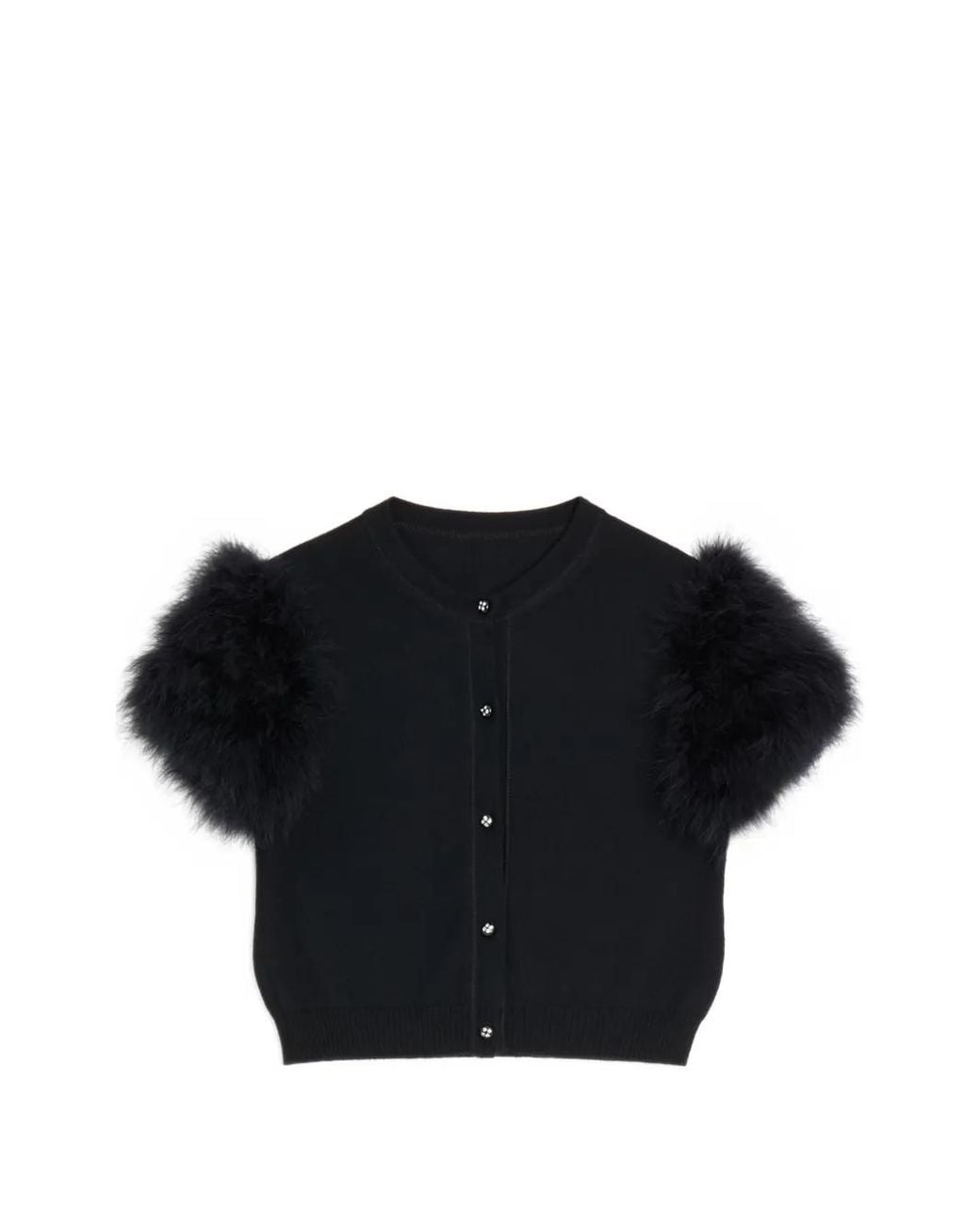 Valentino Garavani Black Feather Wool Knit Cardigan