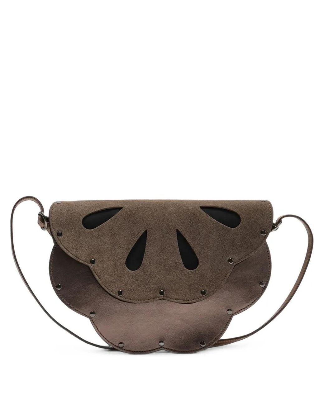 Maliparmi Brown Flower-Cutout Studded Bovine Leather Cross Body Bag