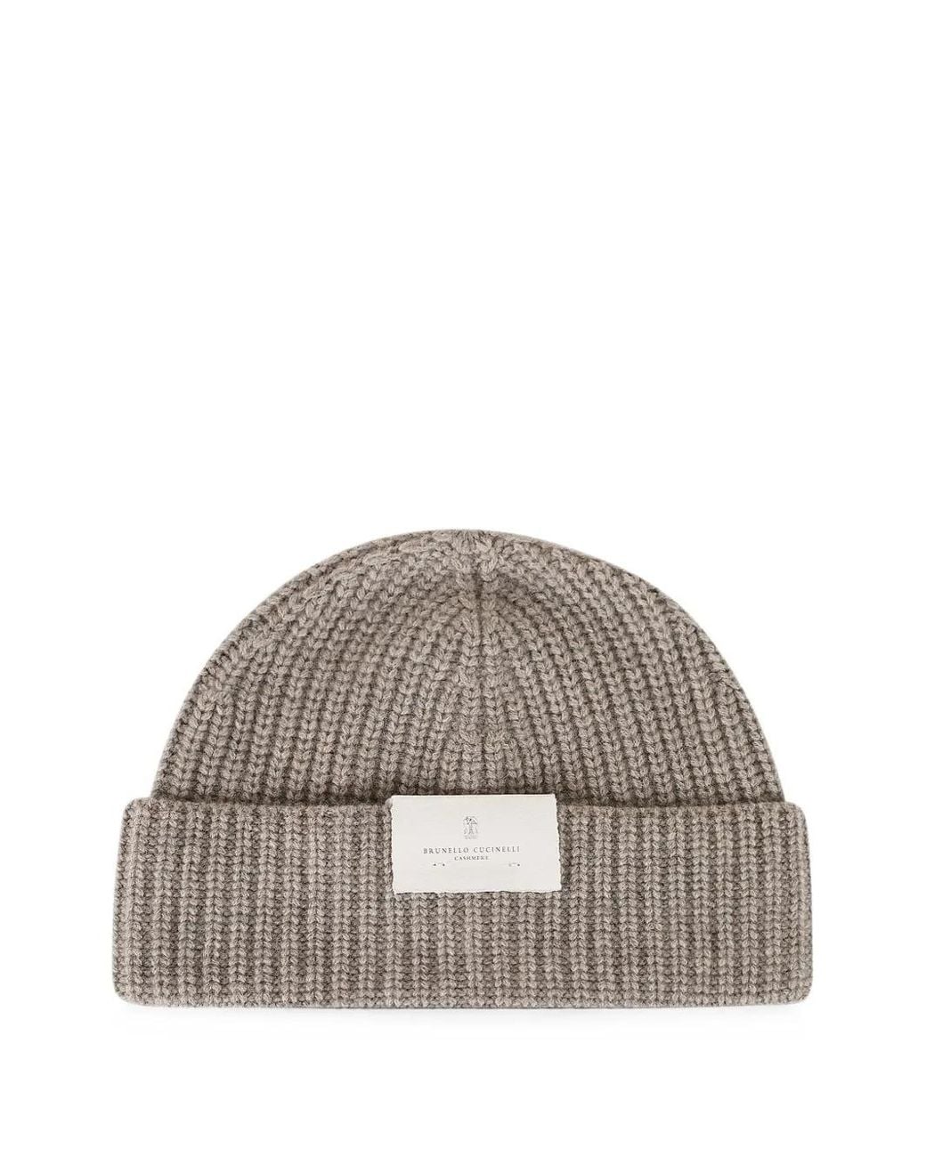 Brunello Cucinelli Gray Cashmere English Rib Knit Beanie Hat for men