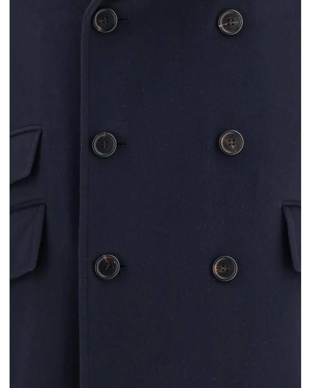 Brunello Cucinelli Blue Double-Breasted Wool Coat for men