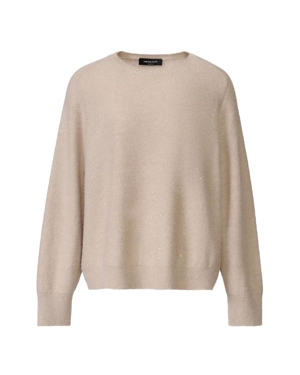 Fabiana Filippi Natural Sequin-Embellished Ribbed-Trim Sweater