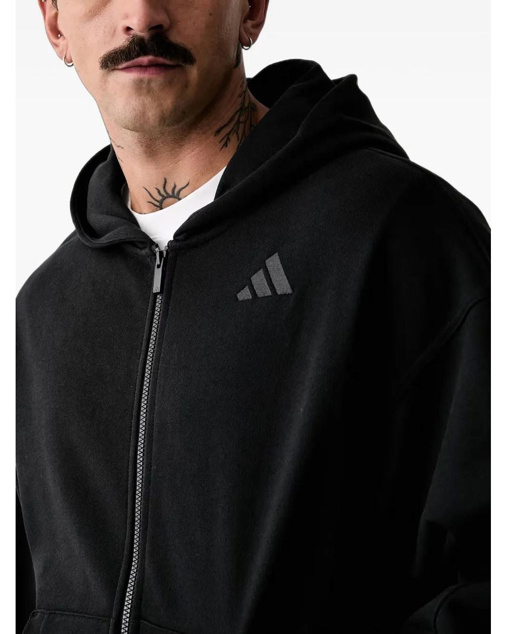 Adidas Black Logo-Embroidered Zip-Up Hoodie for men