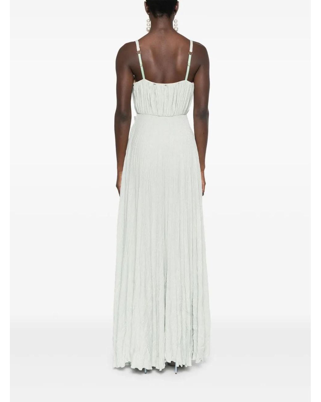 Elisabetta Franchi White Floral-Embroidery Lurex Gown