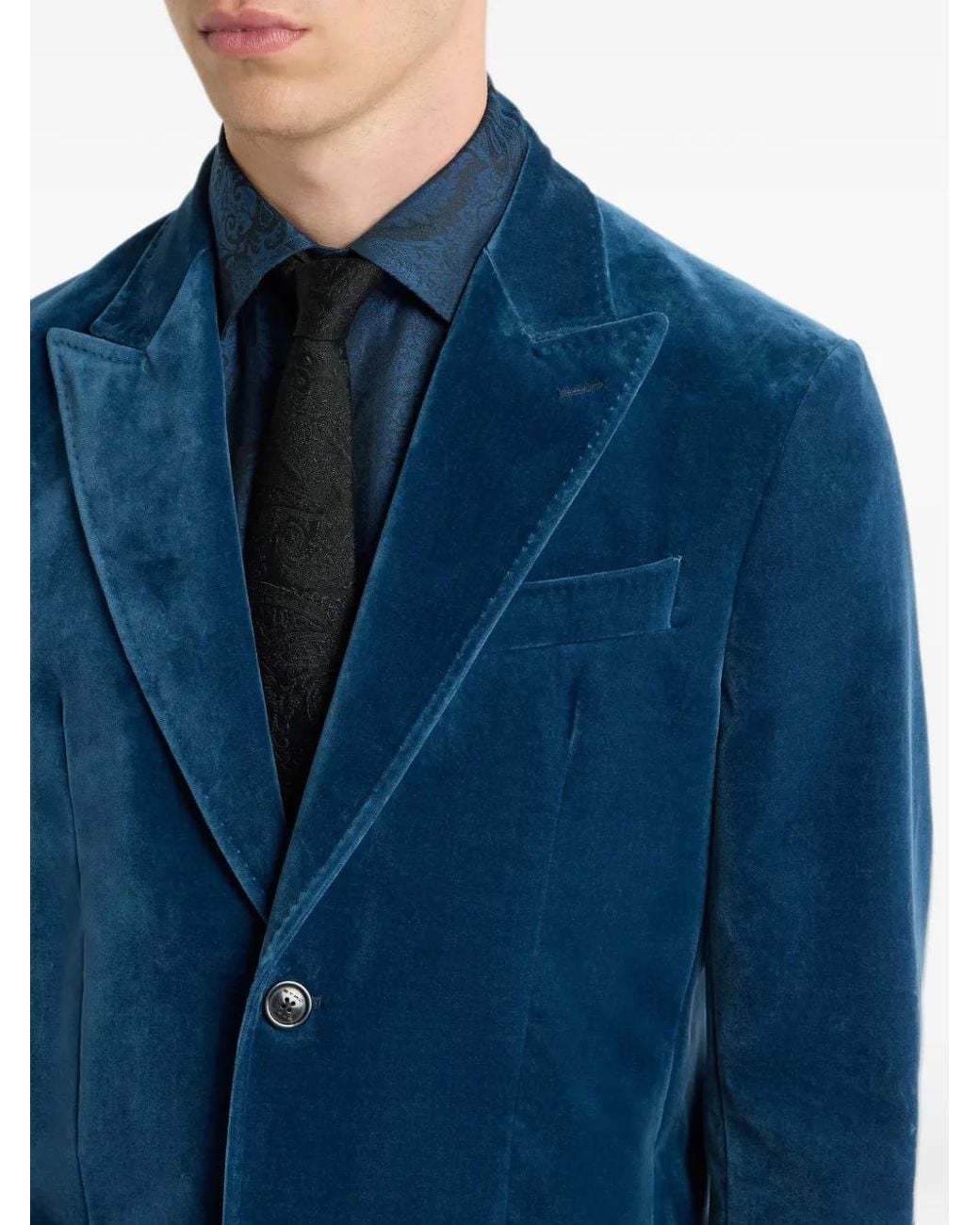 Etro Blue Single-Breasted Plain-Coloured Cotton Velvet Jacket for men