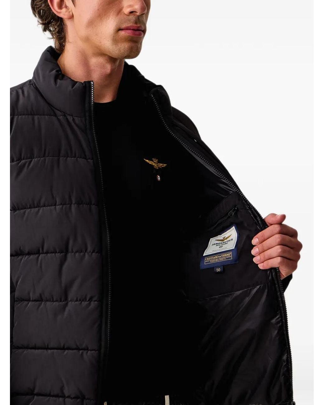 Aeronautica Militare Black Quilted Logo-Patch Padded Jacket for men