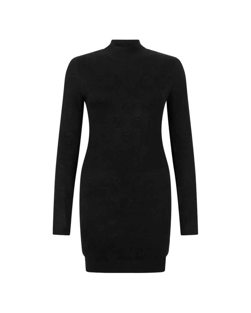 Philipp Plein Black Robe Courte À Motif Monogrammé Et Manches Longues