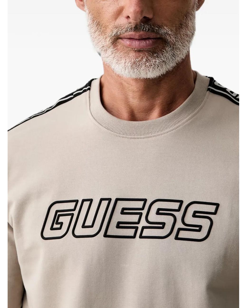 Guess Gray Logo-Print Tape-Detail Sweatshirt for men