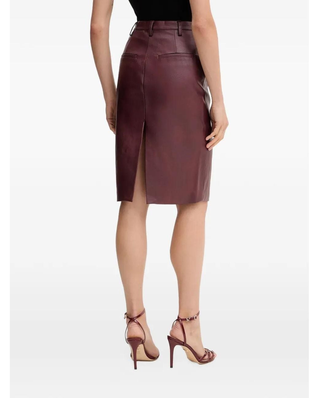 Slit Microchanels Bardot Belt-Loops Rear-Slit Midi Skirt in Purple | Lyst