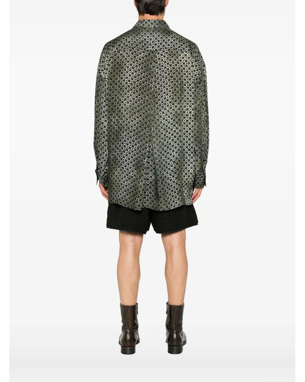 Ziggy Chen Gray Geometric-Print Long-Sleeve Shirt for men