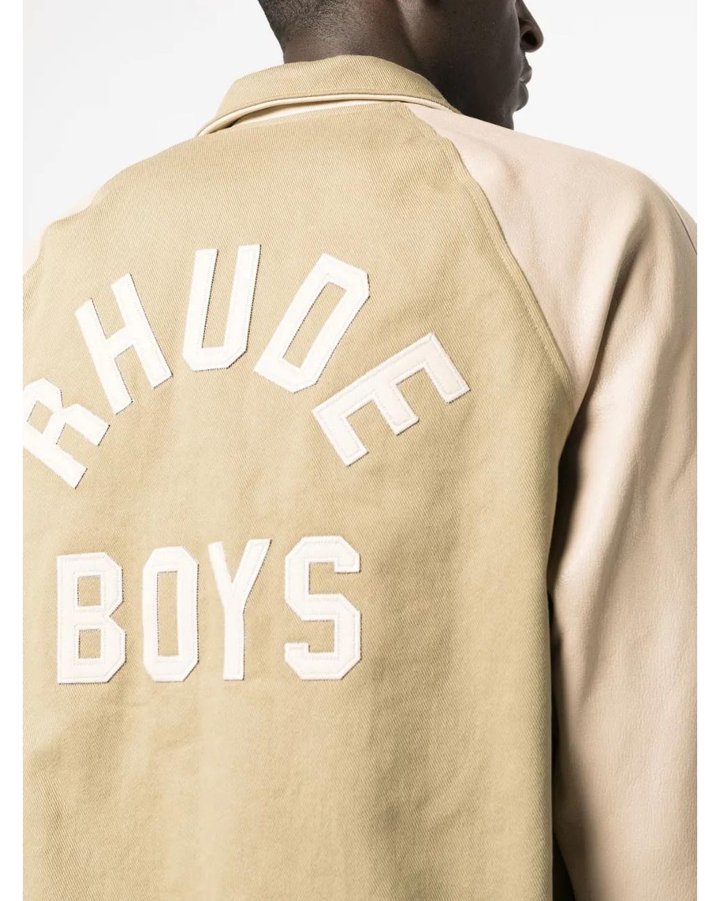 Rhude Natural Logo-Patch Cotton Varsity Jacket for men