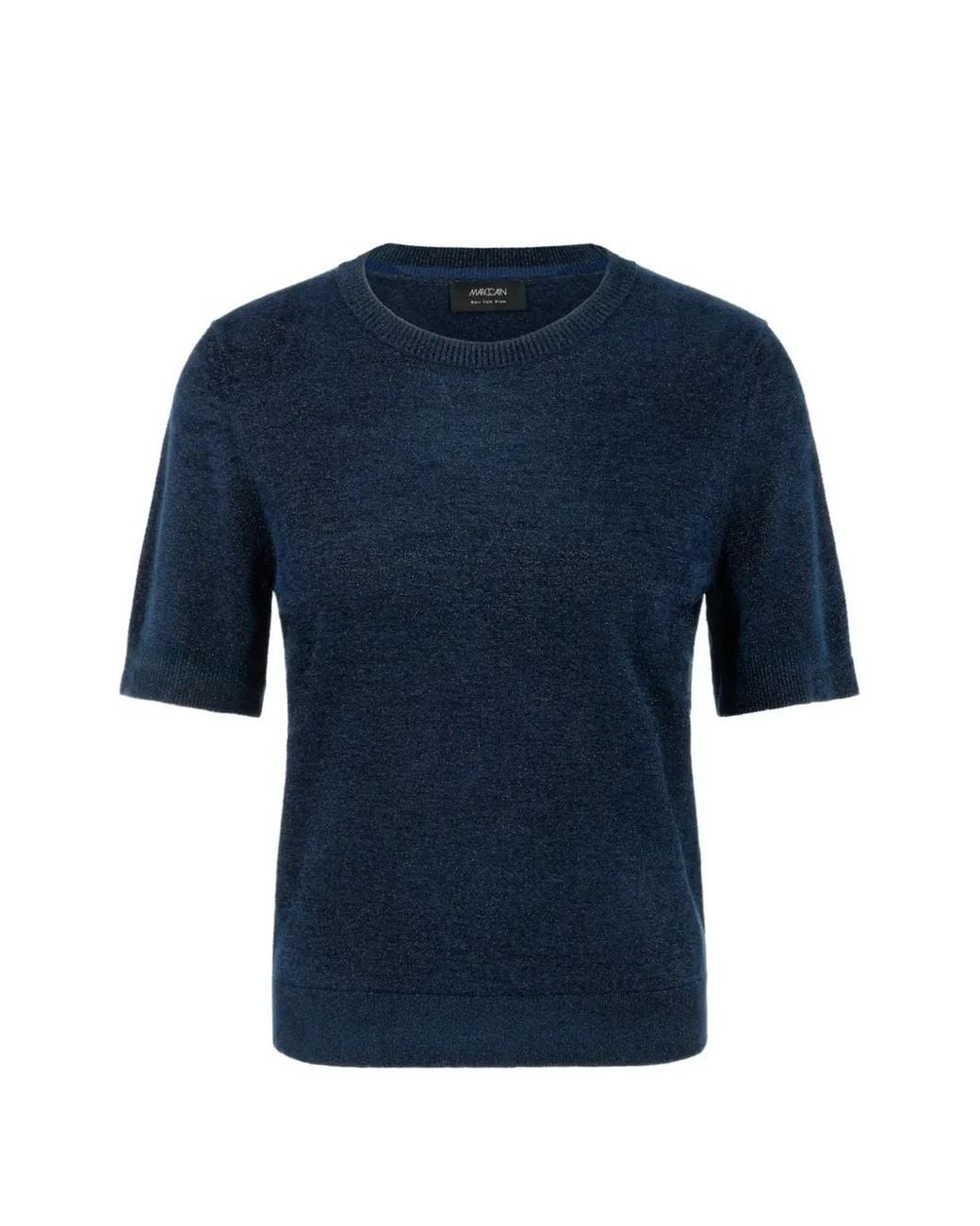 Marc Cain Blue Short-Sleeved Metallic-Thread T-Shirt