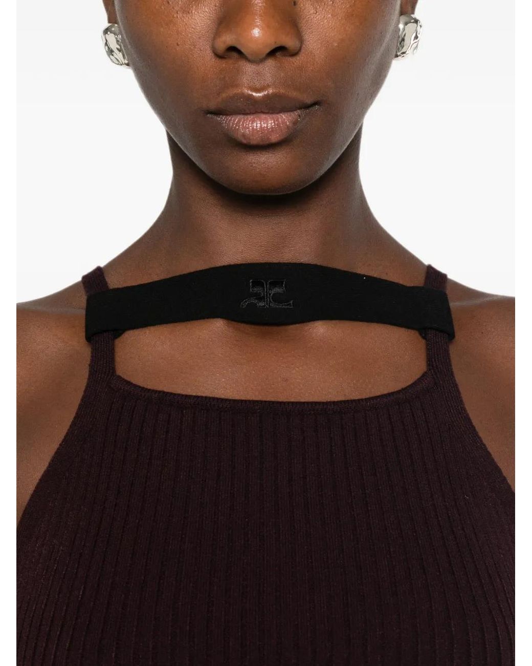 Courreges Geribbelde Top Met Logopatch in het Purple