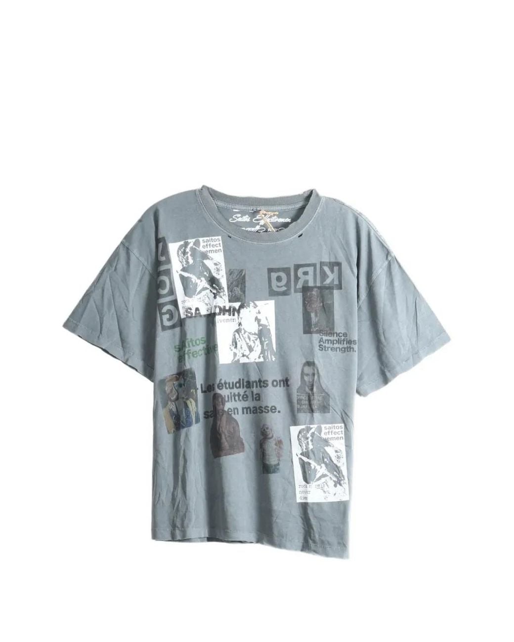 SAITOS Blue Kurt Image Distressed T-Shirt