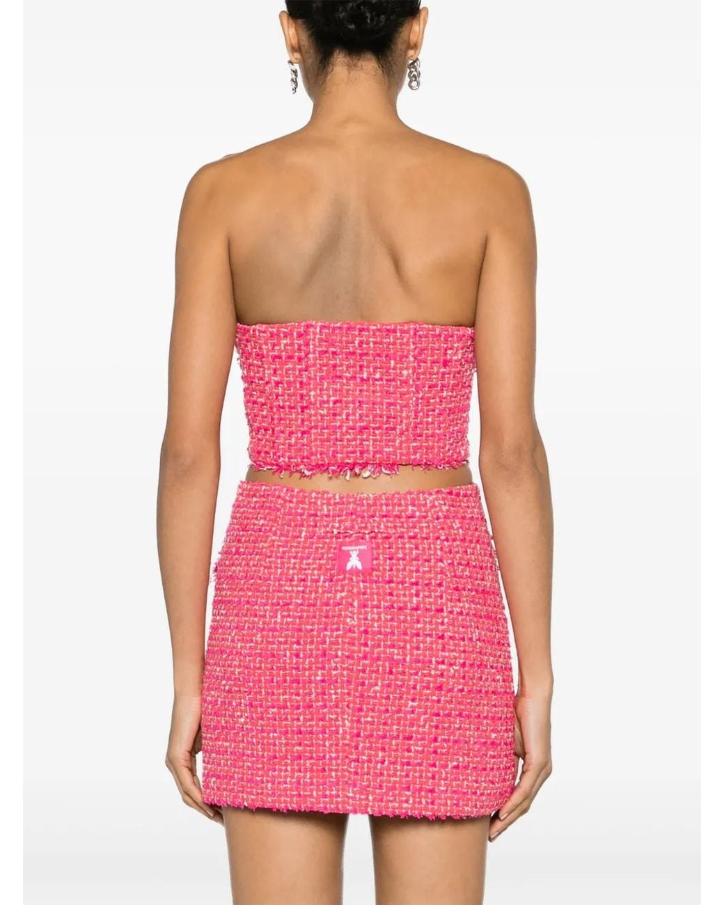 Patrizia Pepe Pink Frayed Tweed Bustier Top