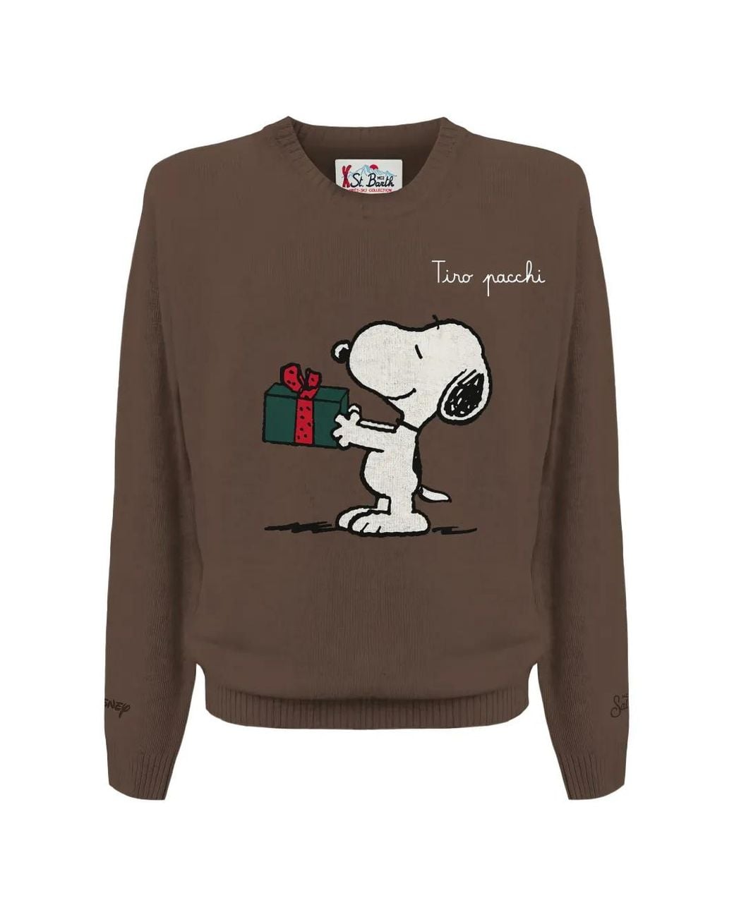 Mc2 Saint Barth Brown Snoopy-Intarsia Crew-Neck Sweater for men